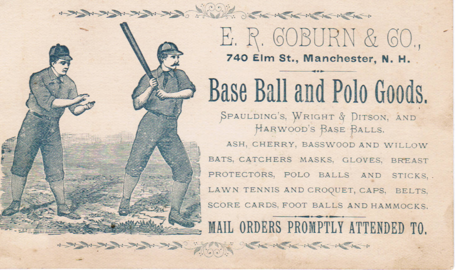 E. R. Coburn and Company baseball advertising card