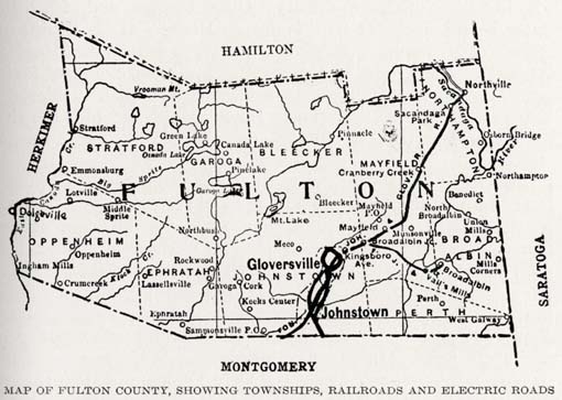 Map of Fulton County, Showing Townships, Railroads and Electric Roads