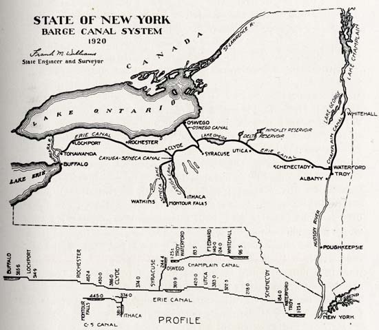 Map of State of New York Barge Canal System 1920