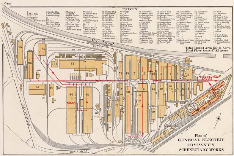 Plan of the 150+ buildings which comprised General Electric Company's Schenectady Works in 1904